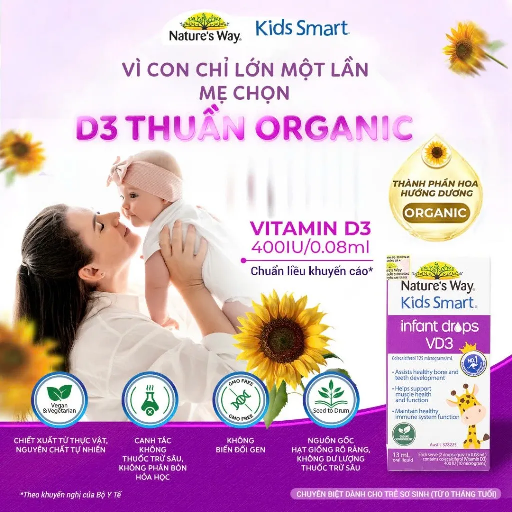 Ảnh Vitamin D3 ORGANIC Nature’s Way, D3 Thuần Cho Trẻ Sơ Sinh Kids Smart Infant Drops VD3 - Hộp 13ml 1