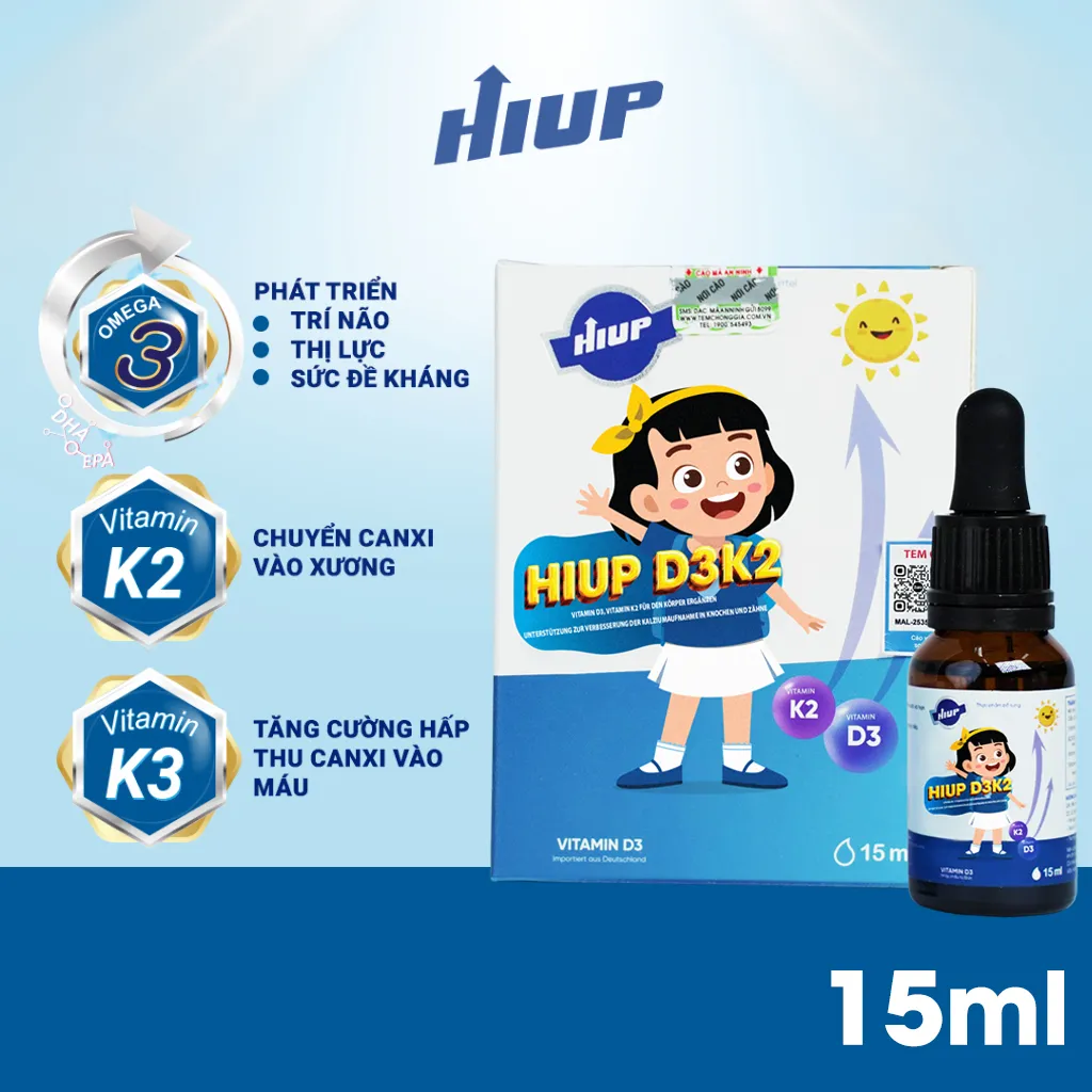 Ảnh Vitamin HIUP D3K2 - Lọ 15ml (Tương Đương 400 Giọt) Bổ Sung Vitamin, DHA Và Tăng Cường Khả Năng Hấp Thụ Canxi Cho Trẻ 3