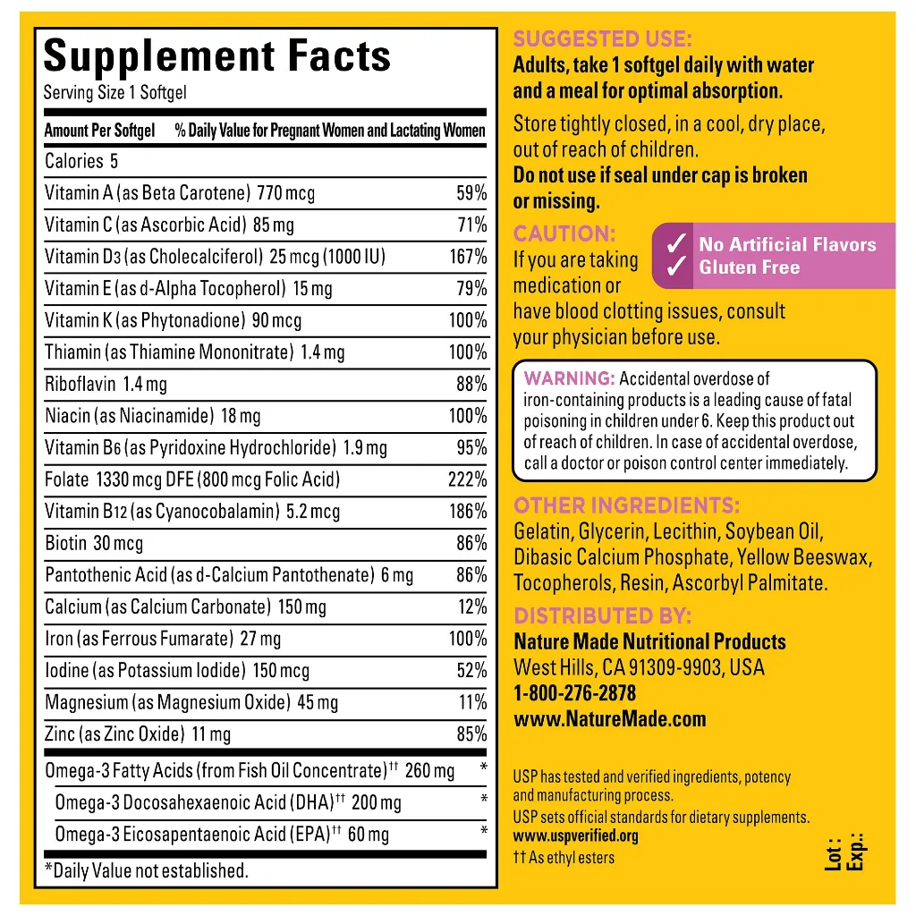 Ảnh Vitamin tổng hợp cho bà bầu nature made prenatal folic + dha hộp 150 viên nội địa Mỹ 2