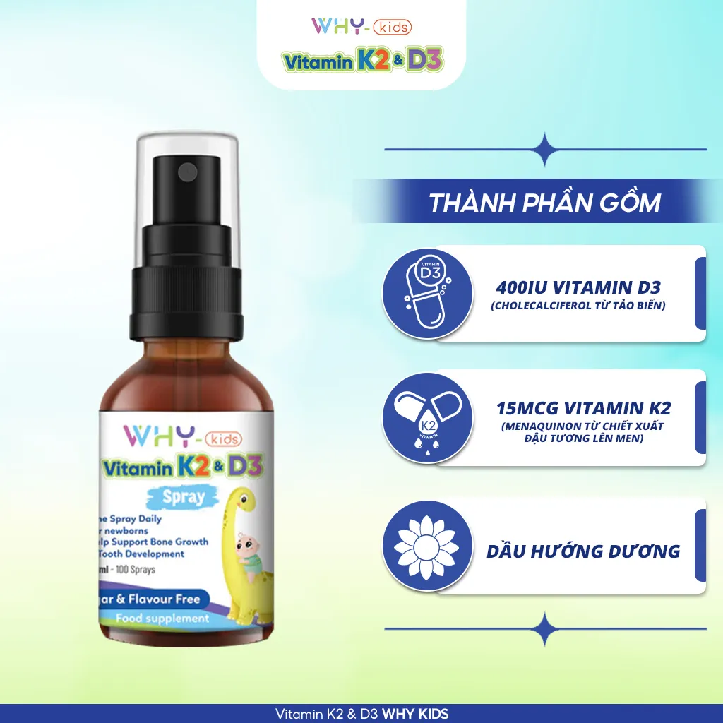 Ảnh Vitamin Whykids D3K2 Dạng Xịt Giúp Bé Hấp Thụ Canxi Hỗ Trợ Phát Triển Chiều Cao - Chai 15ml 1