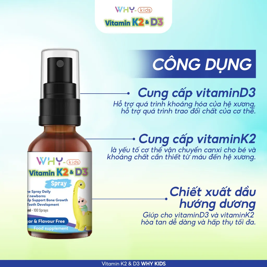 Ảnh Vitamin Whykids D3K2 Dạng Xịt Giúp Bé Hấp Thụ Canxi Hỗ Trợ Phát Triển Chiều Cao - Chai 15ml 2