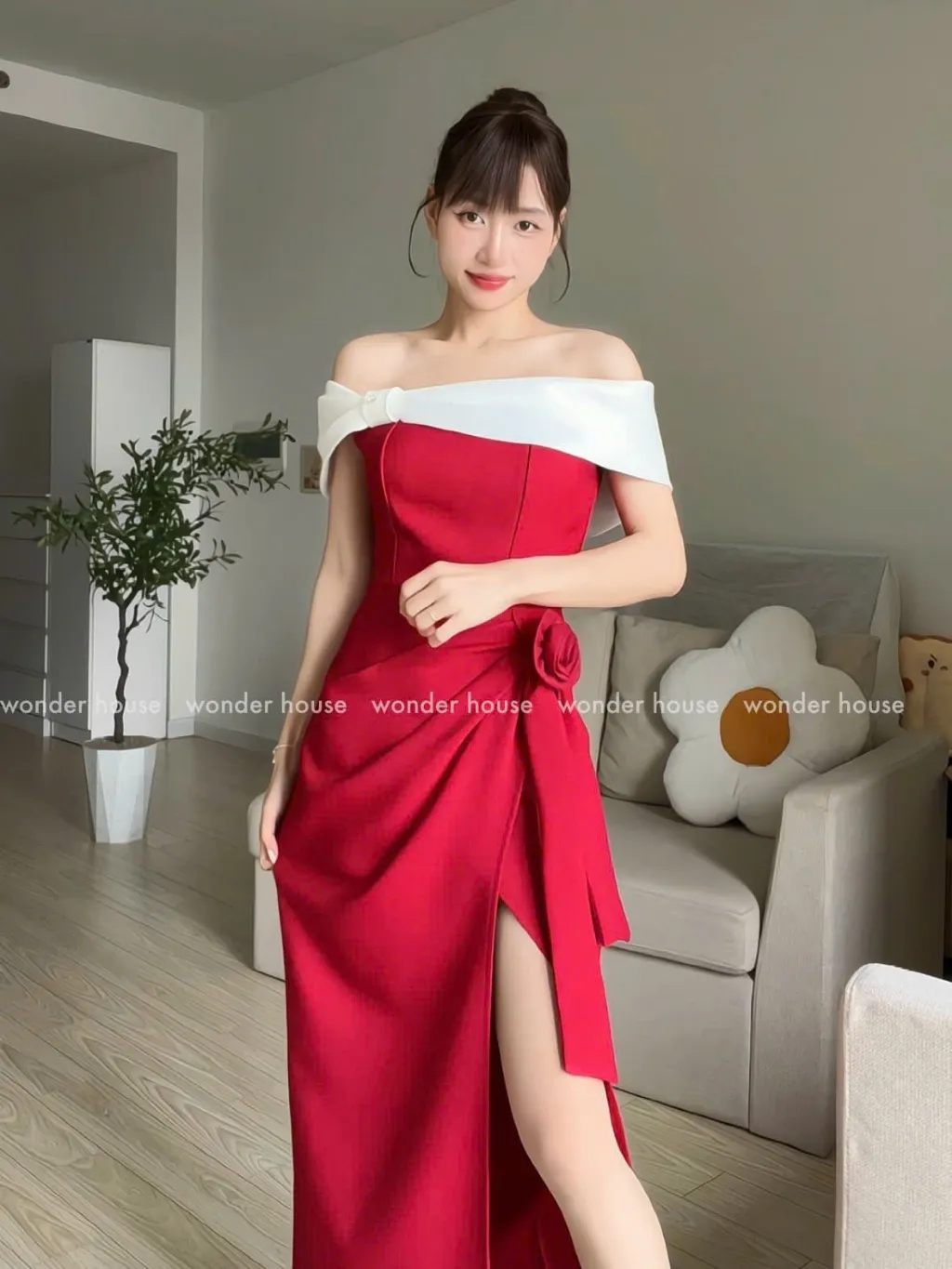 Ảnh Vivian Dress Wonderhouse Đầm trễ vai dáng dài xếp ly chất vải dày dặn dự tiệc sang chảnh, dạo phố nữ tính 4
