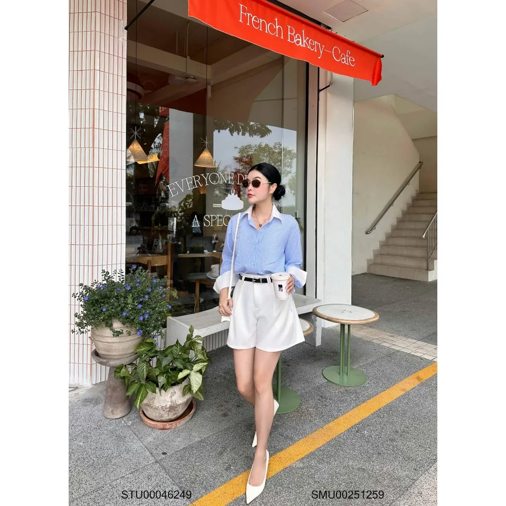 Ảnh VMSTYLE - Quần short nữ ống rộng , Quần đùi trơn phối nút giả trẻ trung STU00046 4