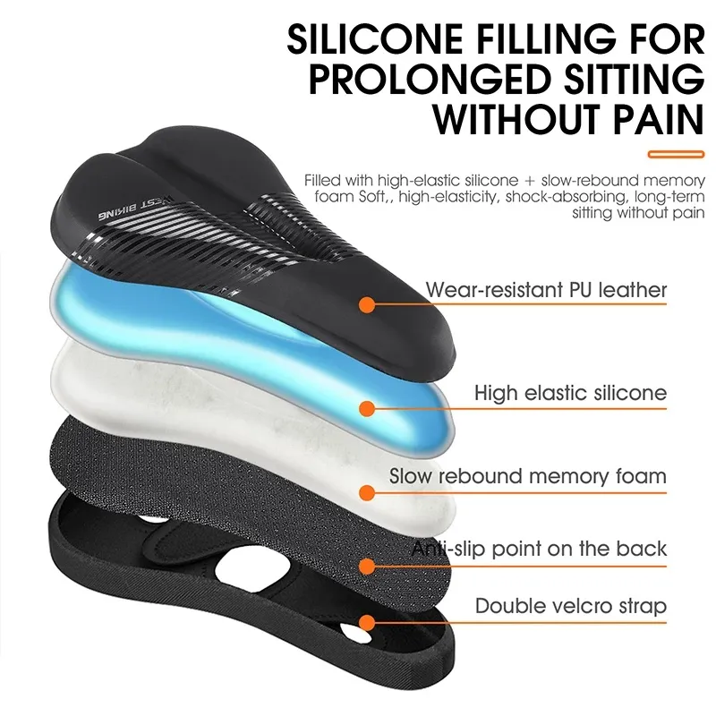 Ảnh Vỏ bọc yên xe đạp WEST BIKING bằng da PU và xốp silicone mềm mại dày chống trượt 3