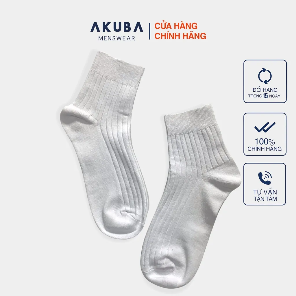 Ảnh Vớ cao cổ gân dệt logo Akuba cotton kháng khuẩn mềm mại 01U0072 3