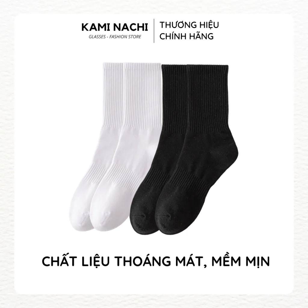 Ảnh Vớ dài ngang bắp chân vải mỏng mềm, thông hơi thoáng khí màu trắng đen - Chính hãng KAMI NACHI 1