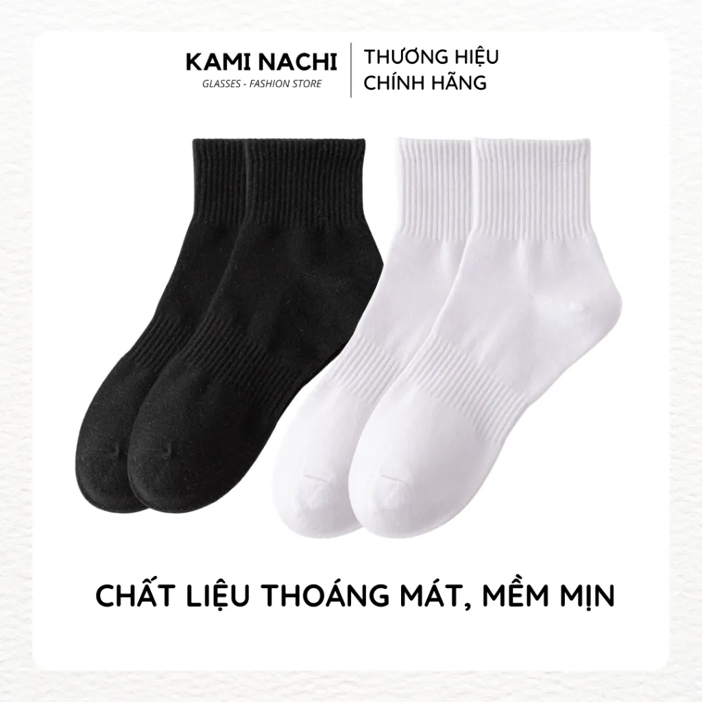 Ảnh Vớ dài trên mắt cá chân vải mỏng mềm, thông hơi thoáng khí màu trắng đen - Chính hãng KAMI NACHI 1