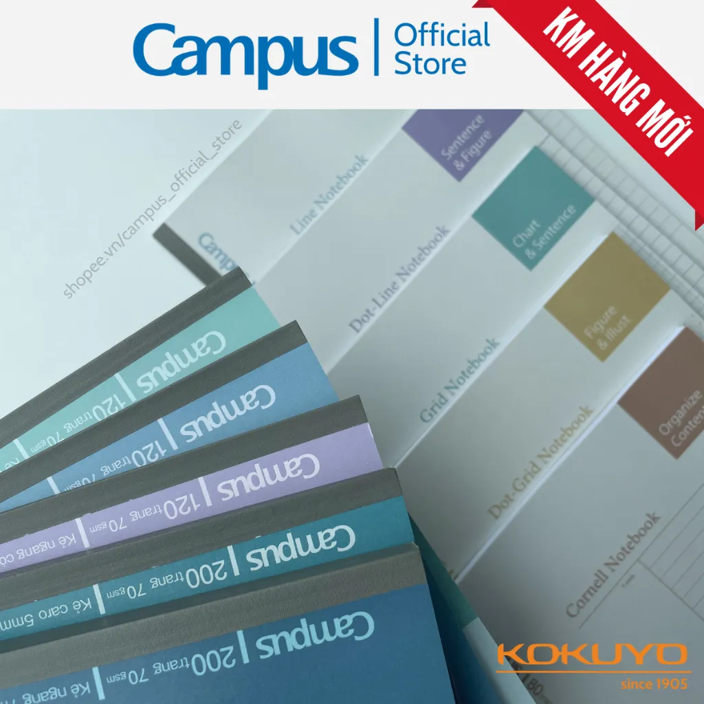Ảnh Vở Gáy Keo Basic Notebook Phong Cách Đơn Giản Dòng Kẻ Tự Chọn 80/120/200 Trang Khổ A4/B5 Chính Hãng Campus 1
