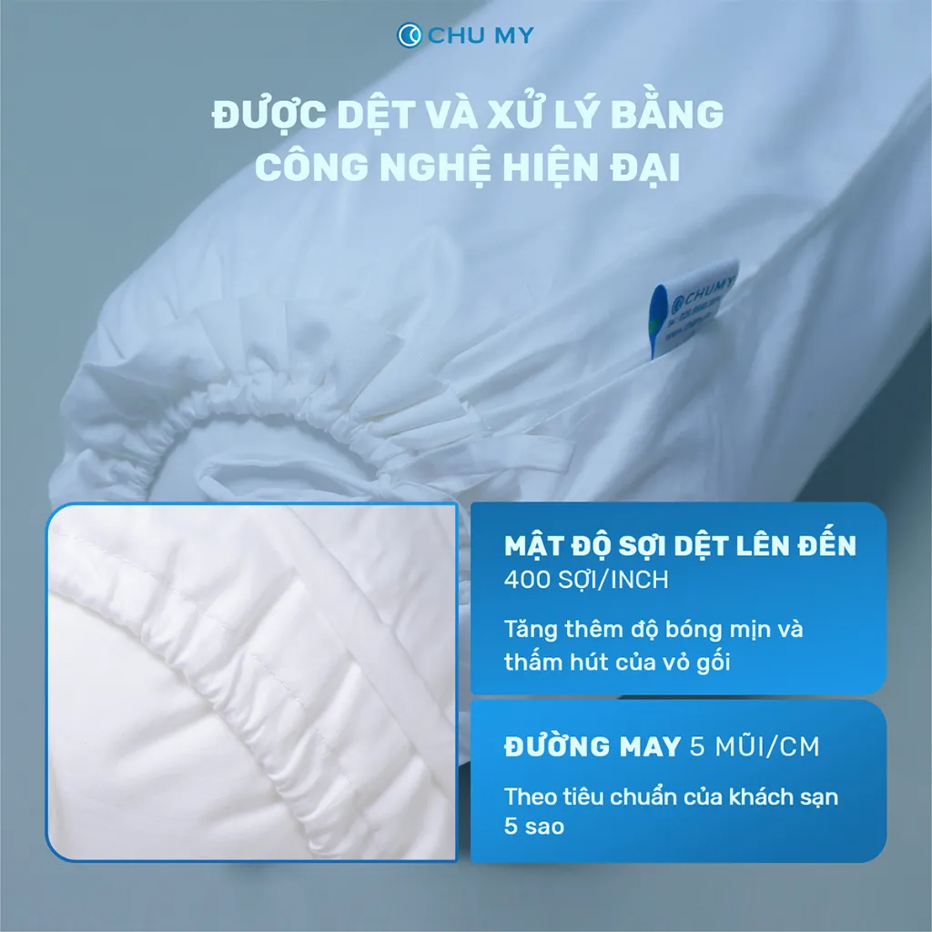 Ảnh Vỏ gối ôm CHU MY T400, 100% cotton, màu trắng, 40x100cm - Chuẩn khách sạn 1