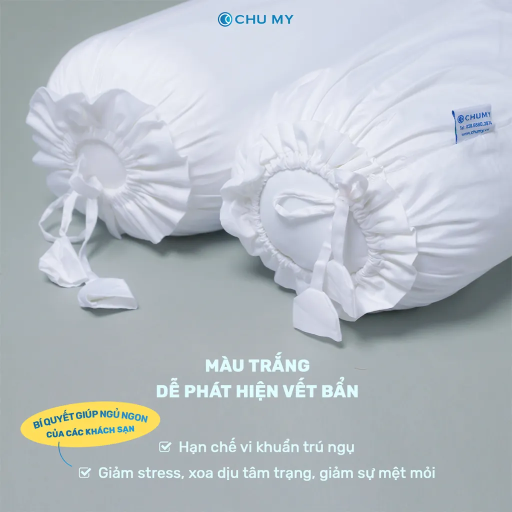Ảnh Vỏ gối ôm CHU MY T400, 100% cotton, màu trắng, 40x100cm - Chuẩn khách sạn 3