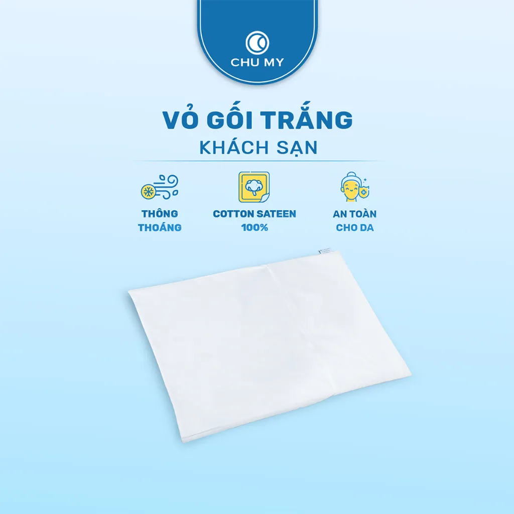 Ảnh Vỏ gối trắng khách sạn CHU MY, TC400 100% cotton, 5 sao, 50x70cm/60x80cm 1