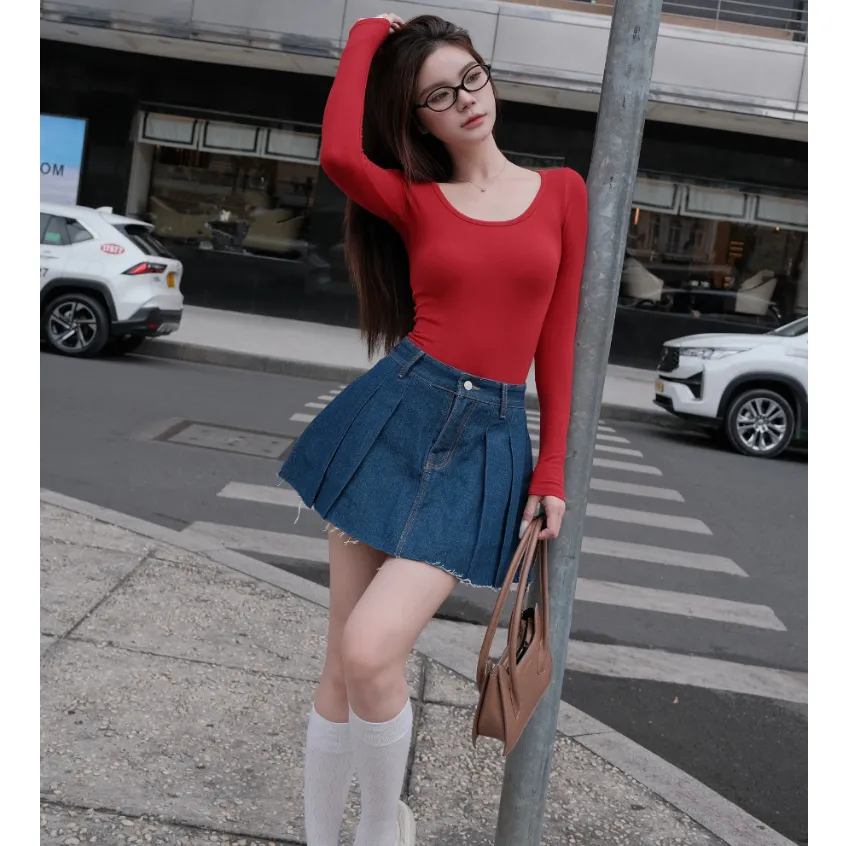 Ảnh [ Võ Hà Linh x TiQi Jeans ]Chân váy jean xếp ly có lót quần TiQi Jeans V1-282 2