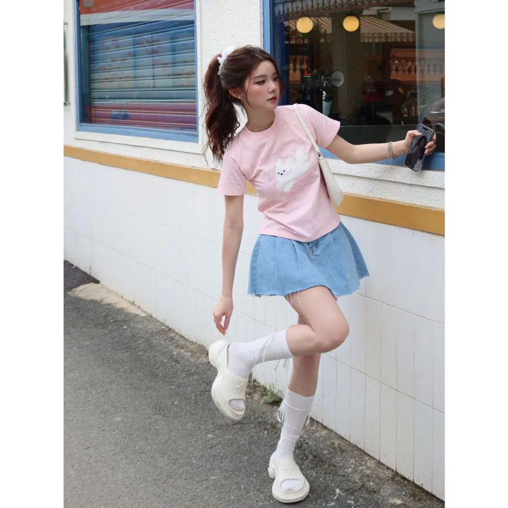 Ảnh [ Võ Hà Linh x TiQi Jeans ]Chân váy jean xếp ly có lót quần TiQi Jeans V1-282 4
