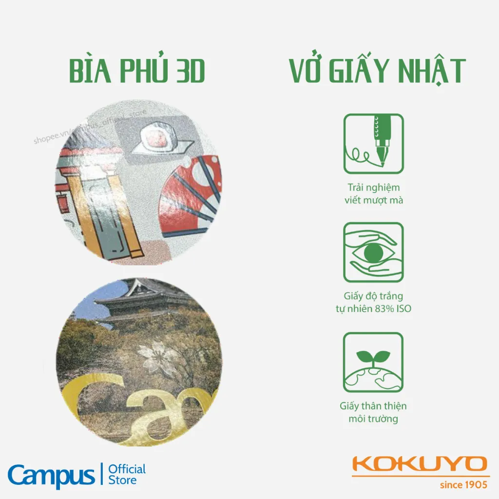 Ảnh Vở (Tập) Gáy Keo Giấy Nhật Bìa In 3D Kẻ Ngang Có Chấm 80/96/120/200 Trang Khổ B5/A5 Chính Hãng Campus 2