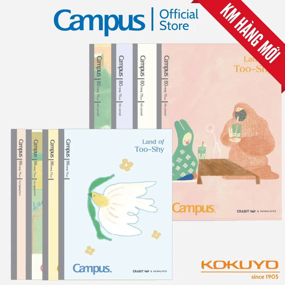 Ảnh Vở (Tập) Gáy Keo Land of Too-Shy Kẻ ngang/Caro/4 Ly Ngang, 80/96 Tr, A5/B5, Chính Hãng Campus 1