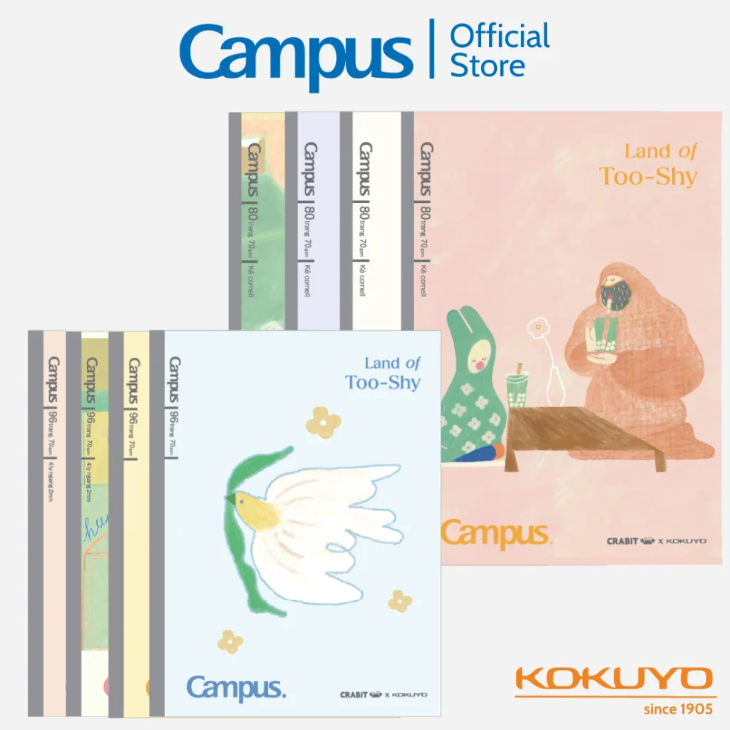 Ảnh Vở (Tập) Gáy Keo Land of Too-Shy Kẻ ngang/Caro/4 Ly Ngang, 80/96 Tr, A5/B5, Chính Hãng Campus 4