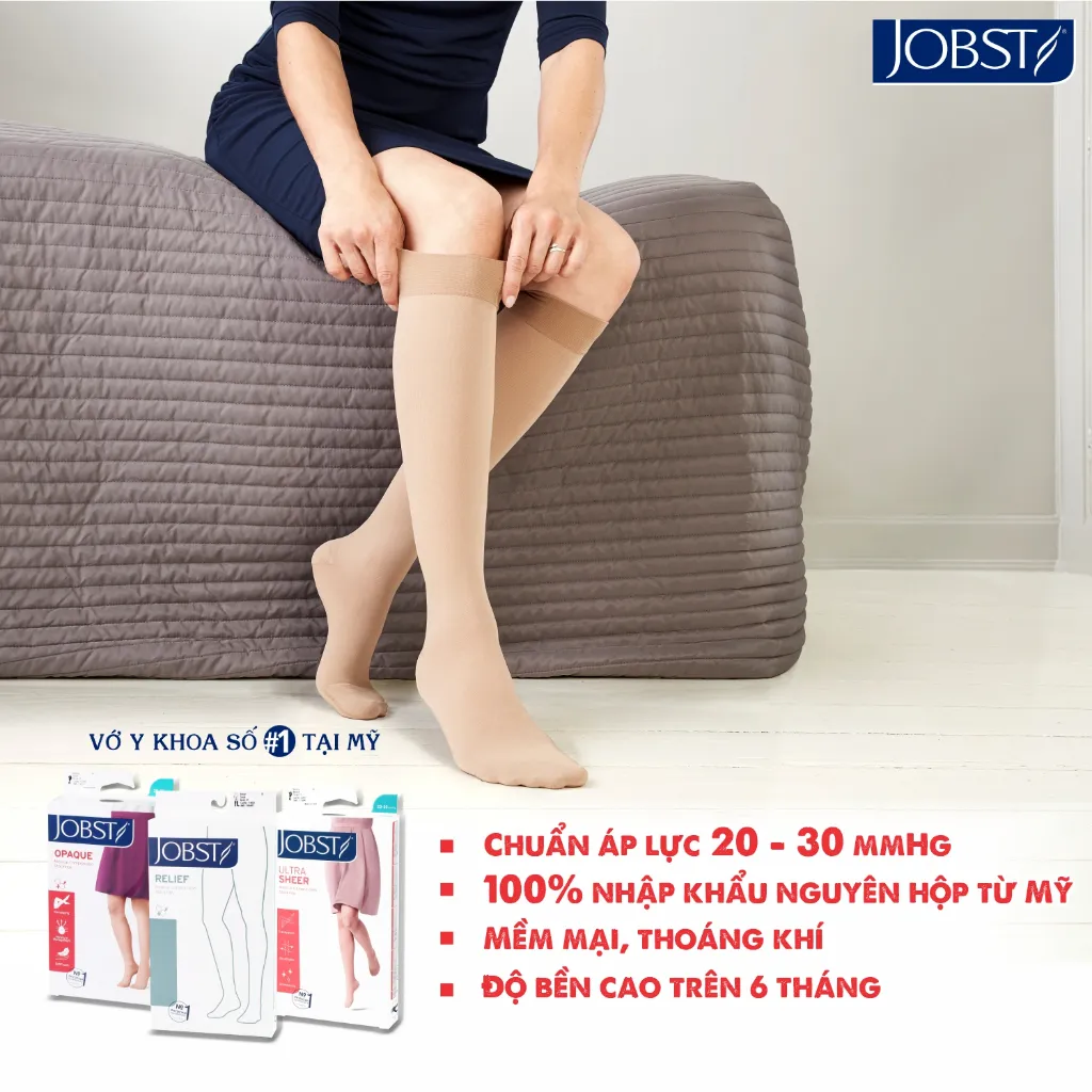 Ảnh Vớ Y Khoa Cao Cấp Mỏng JOBST Opaque - Vớ Gối, Màu Da, Hở Ngón, Áp Lực 20-30mmHg, 2 Chiếc (Tất Y Khoa) 4