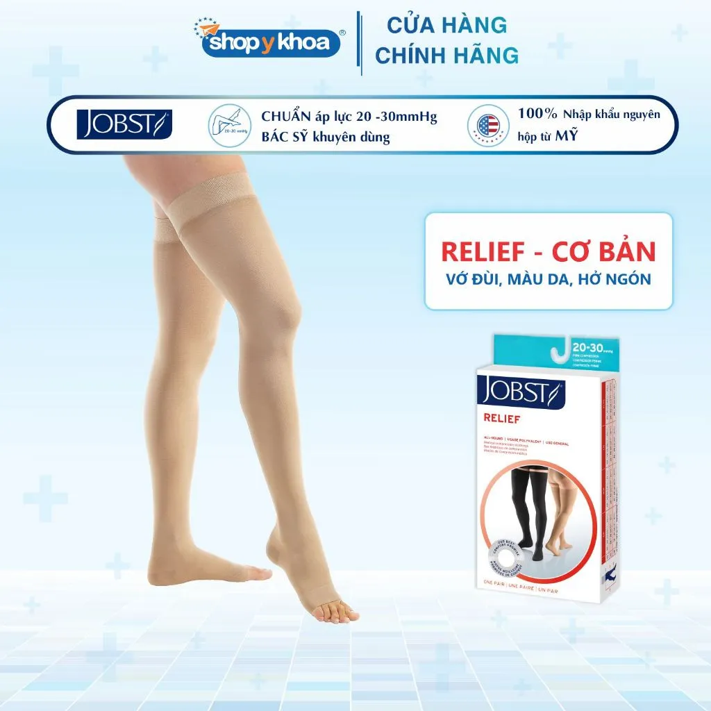 Ảnh Vớ Y Khoa JOBST Relief - Vớ Đùi, Màu Da, Hở Ngón, Dòng Cơ Bản, Áp Lực 20-30mmHg, 2 Chiếc (Tất Y Khoa) 1