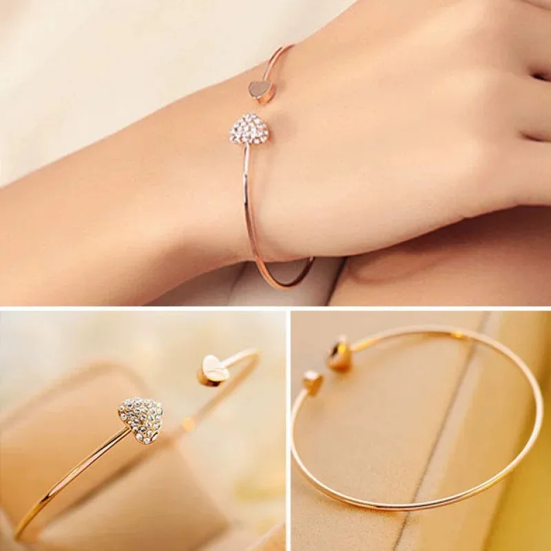 Ảnh Vòng Tay CRRJU 003G Mặt Hình Trái Tim Đính Kim Cương Giả Phong Cách Hàn Quốc Dễ Thương Cho Nữ 4