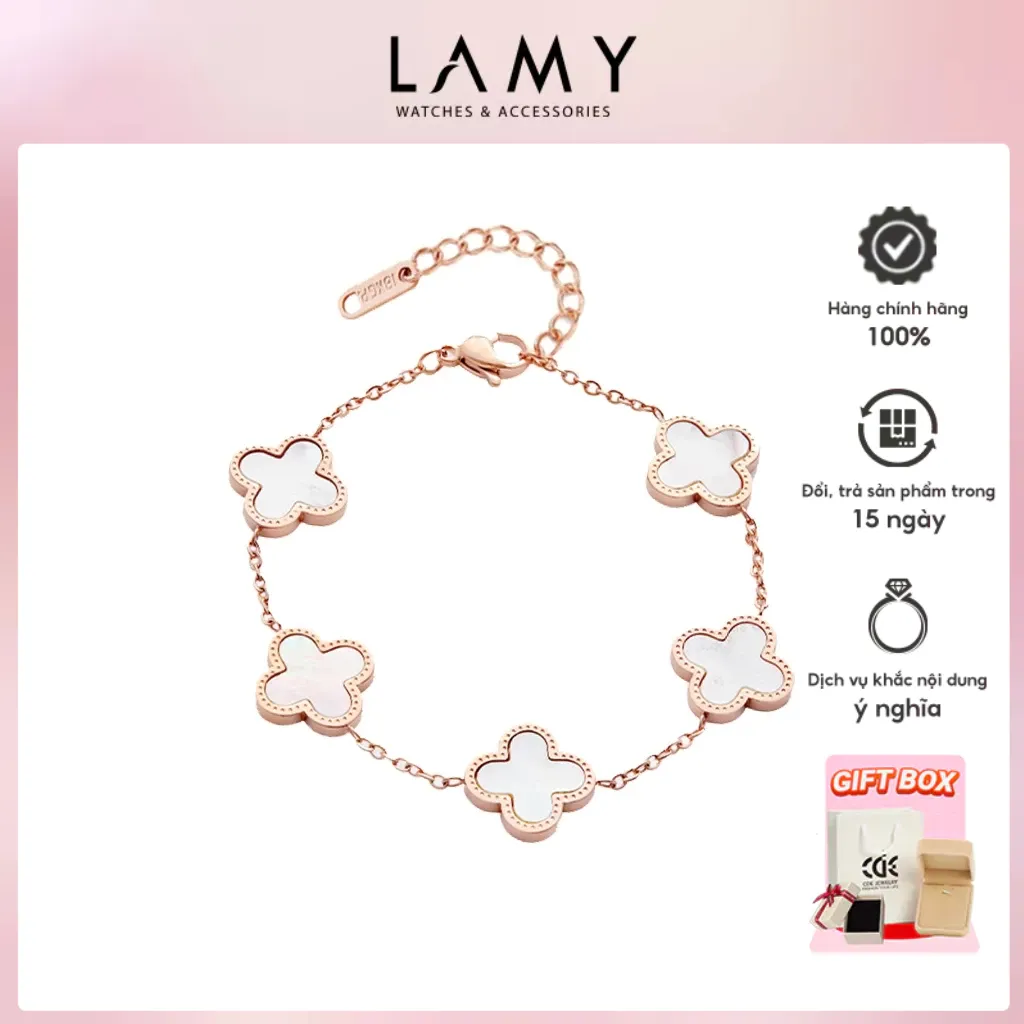 Ảnh Vòng tay nữ CDE Five Four Leaf Clovers Bracelet Rose Gold CDE2026RG 1