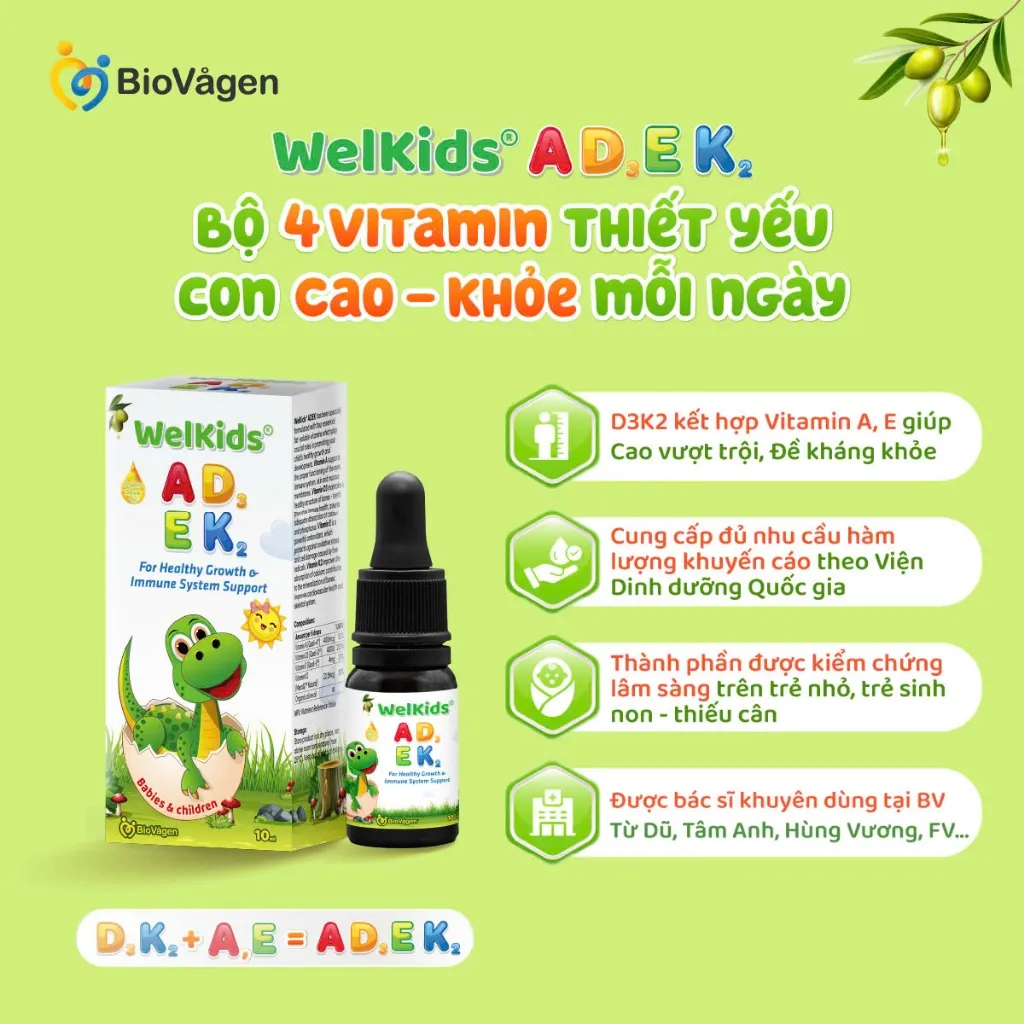 Ảnh Welkids ADEK bổ sung D3K2 kết hợp Vitamin A, E hỗ trợ nâng cao đề kháng, phát triển chiều cao 1