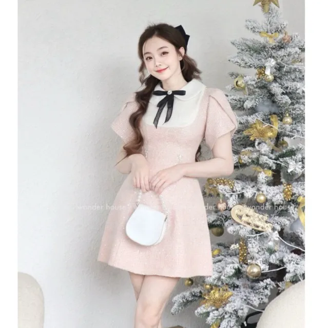 Ảnh Wonderhouse Merci Dress Đầm thiết kế cổ sơ mi phối kim tuyến tay tiểu thư chất vải dày dặn dự tiệc sang chảnh 1