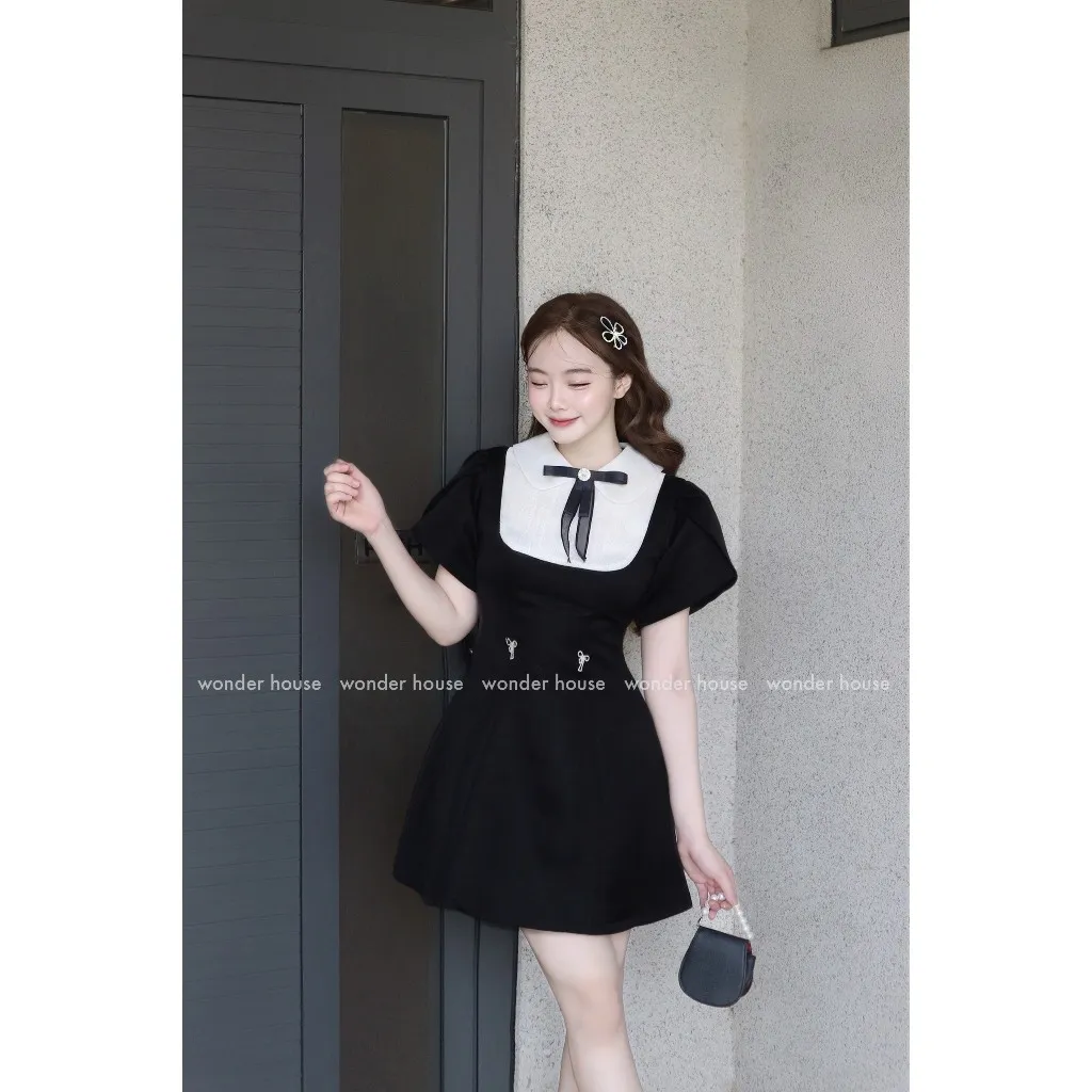 Ảnh Wonderhouse Merci Dress Đầm thiết kế cổ sơ mi phối kim tuyến tay tiểu thư chất vải dày dặn dự tiệc sang chảnh 3