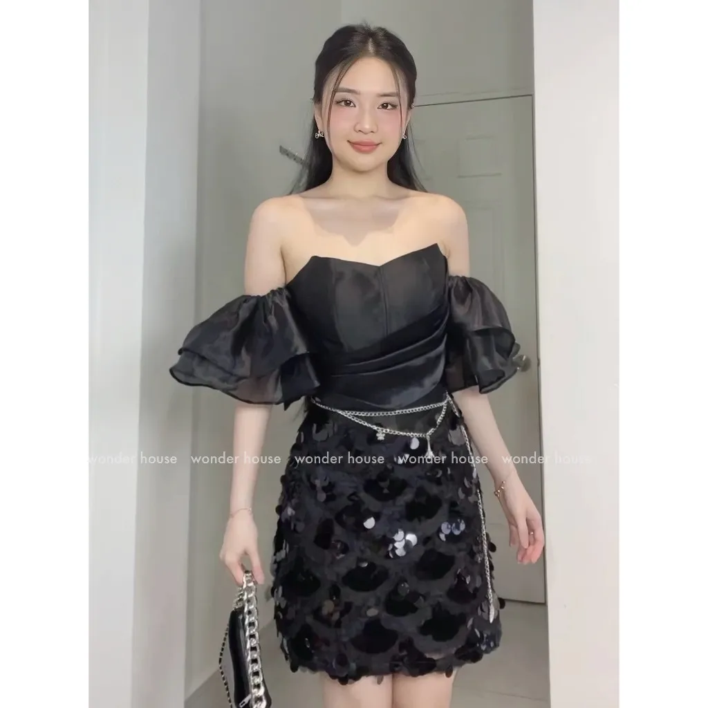 Ảnh Wonderhouse Midori Dress Đầm cup tay hoàn chất vải kim sa dự tiệc sang chảnh 2