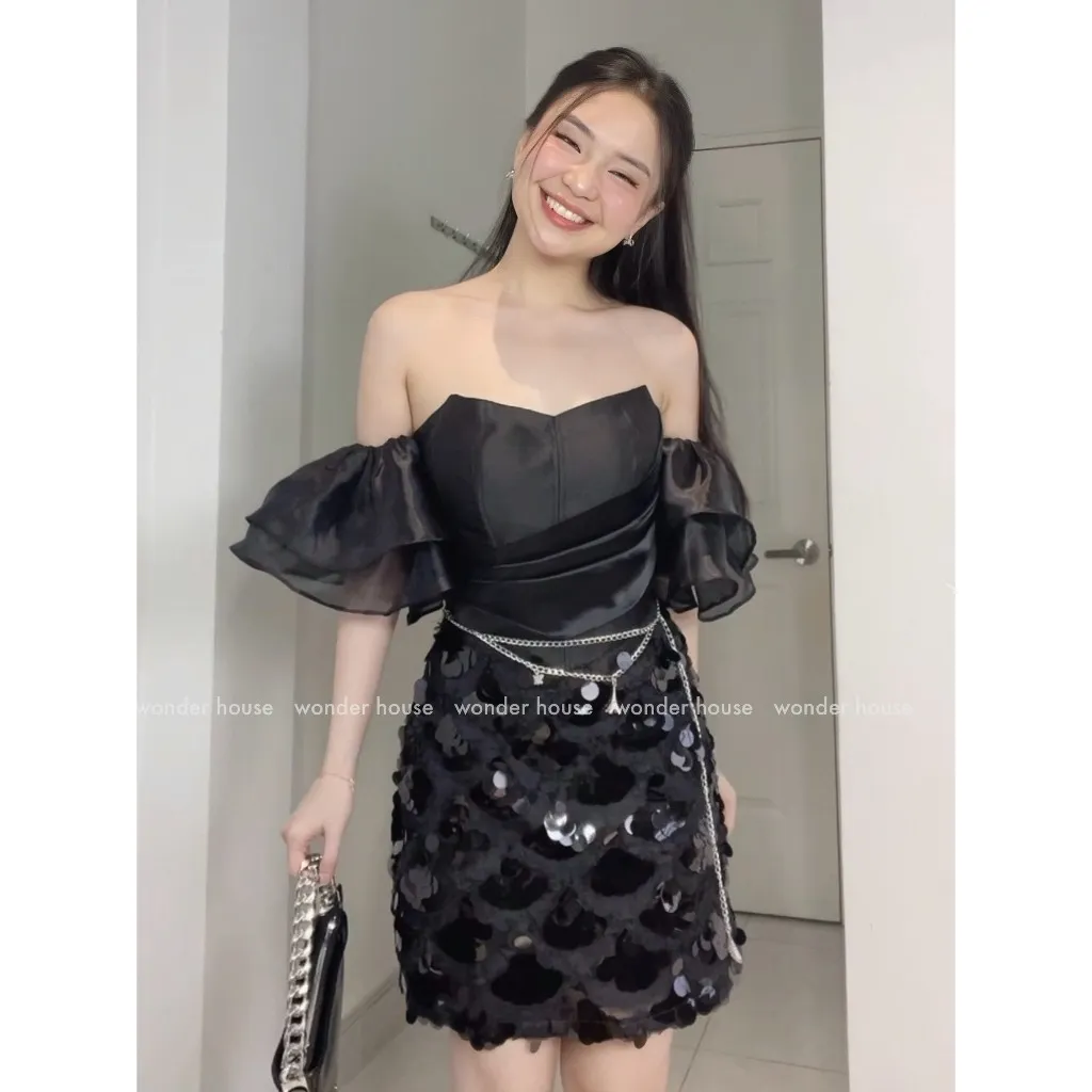 Ảnh Wonderhouse Midori Dress Đầm cup tay hoàn chất vải kim sa dự tiệc sang chảnh 4