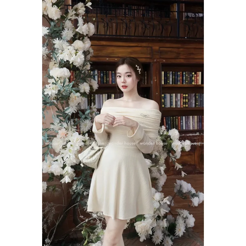 Ảnh Wonderhouse Minxy Dress đầm trễ vai tay dài chất vải thun gân dạo phố nữ tính 1