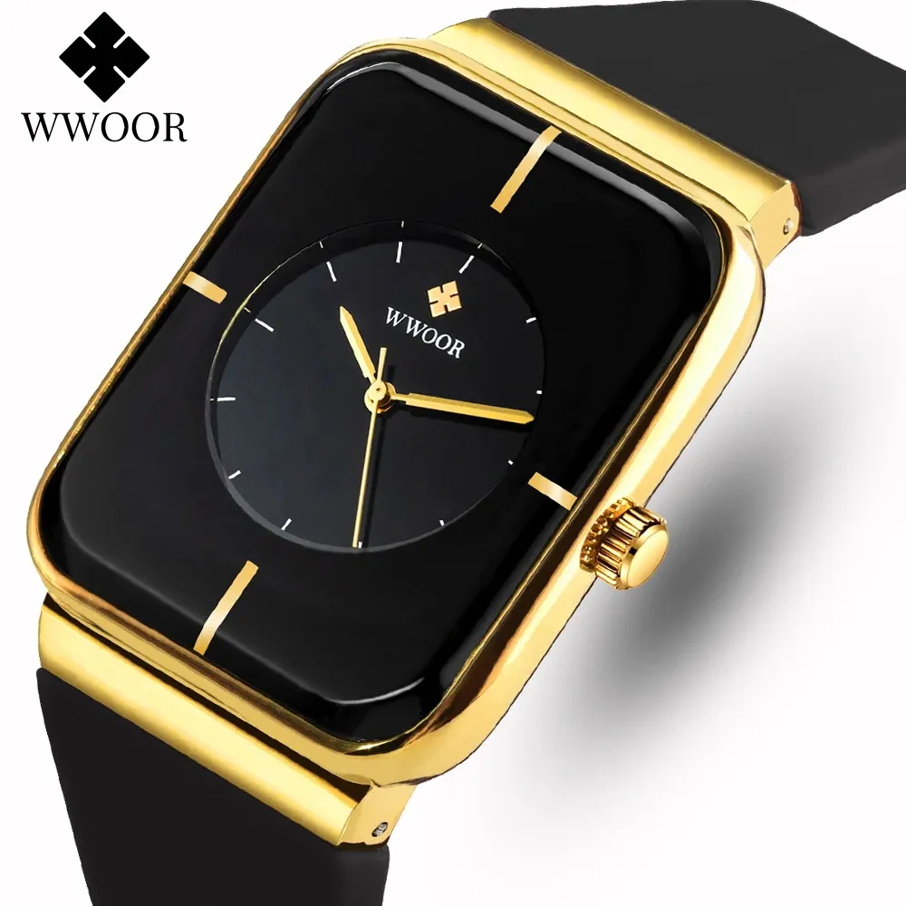 Ảnh Wwoor Đồng Hồ quartz Mặt Vuông Dây Silicon Chống Thấm Nước Thời Trang Cho Nam Mã 8884 3