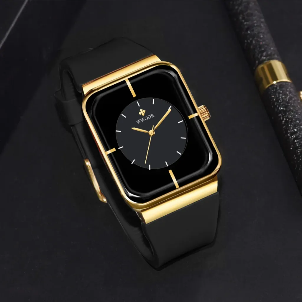 Ảnh Wwoor Đồng Hồ quartz Mặt Vuông Dây Silicon Chống Thấm Nước Thời Trang Cho Nam Mã 8884 4