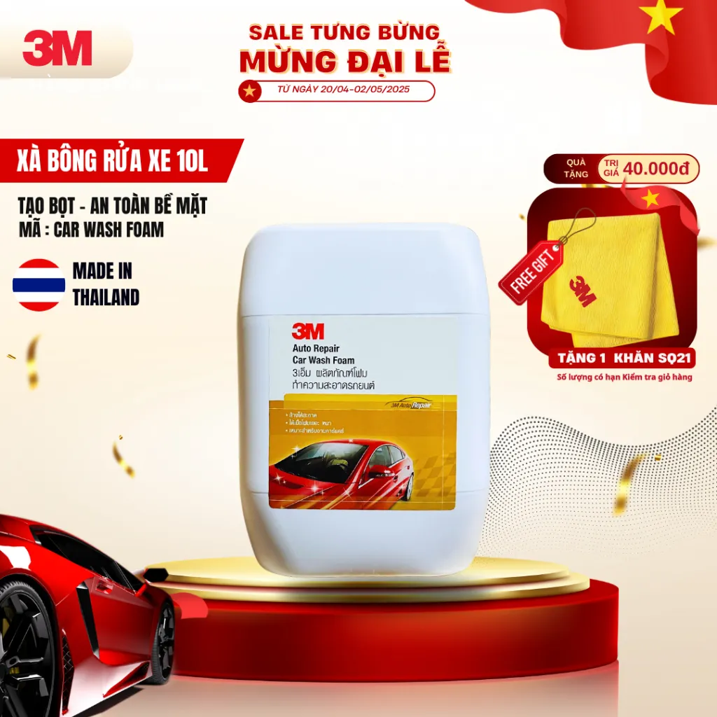Ảnh Xà bông rửa xe bọt tuyết  3M -  Can 10L Nhập khẩu Thái Lan, Tỷ lệ pha 1:100 1
