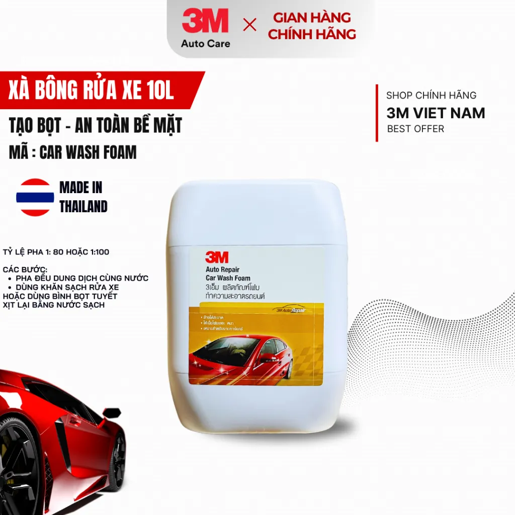 Ảnh Xà bông rửa xe bọt tuyết  3M -  Can 10L Nhập khẩu Thái Lan, Tỷ lệ pha 1:100 3