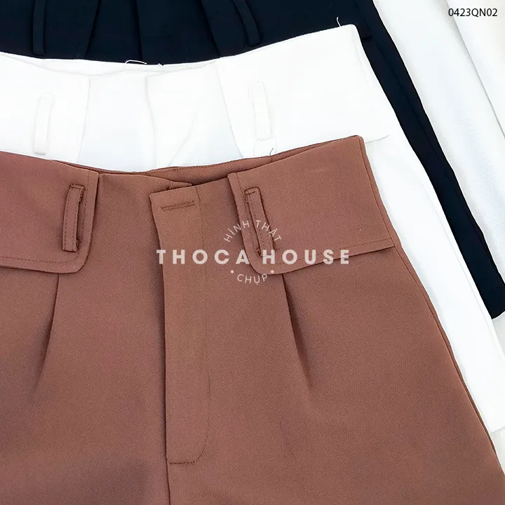Ảnh XẢ HÀNG - Quần short nữ tây lưng cao trơn đai kiểu THOCA HOUSE có size, dáng Hàn chuẩn xinh phối đồ 2
