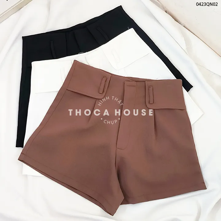 Ảnh XẢ HÀNG - Quần short nữ tây lưng cao trơn đai kiểu THOCA HOUSE có size, dáng Hàn chuẩn xinh phối đồ 4