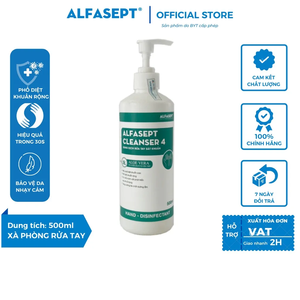 Ảnh Xà Phòng Rửa Tay ALFASEPT Cleanser 4 Giúp Khử Khuẩn Nhanh Chóng, Tăng Cường Khả Năng Giữ Ẩm Cho Da Lọ 500ml 2