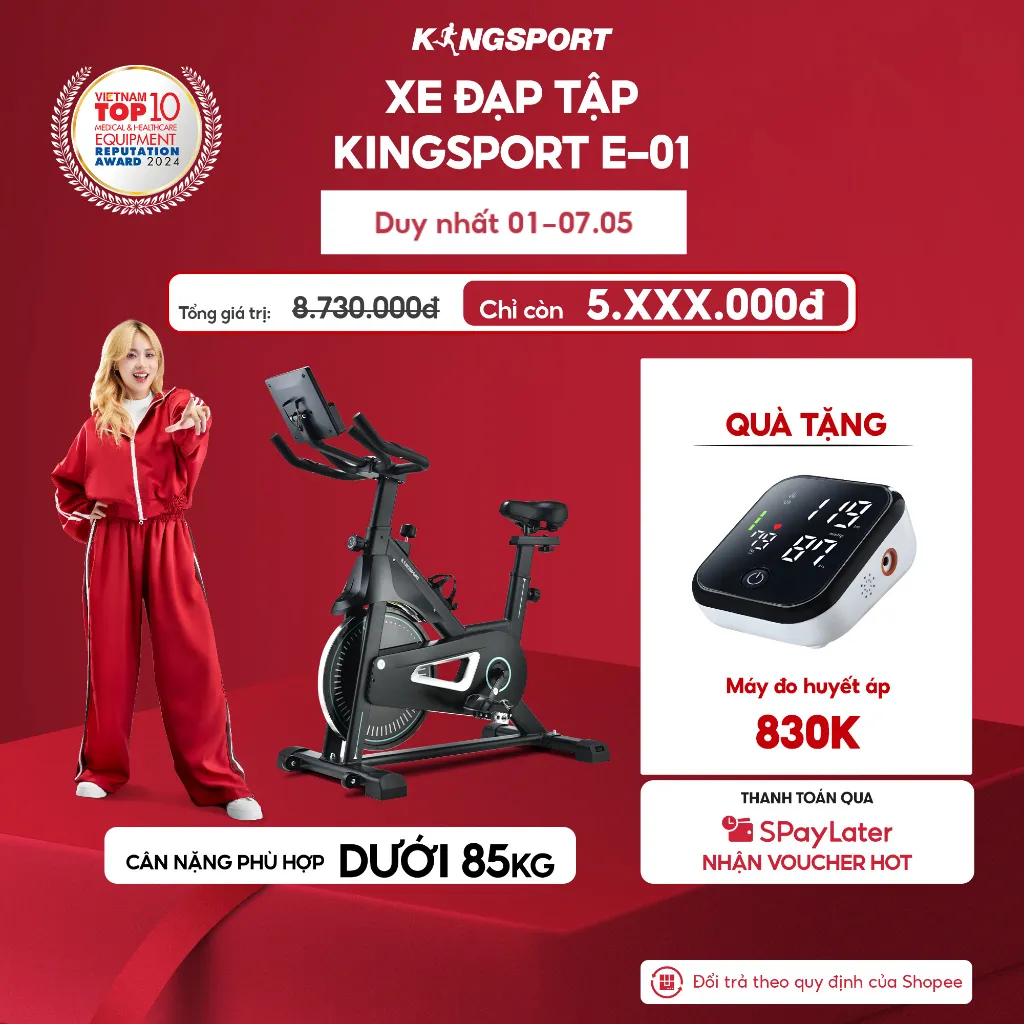 Ảnh Xe đạp tập KINGSPORT Active E-01 thiết kế kháng lực từ tính êm ái, có đồng hồ đo lường chỉ số 1