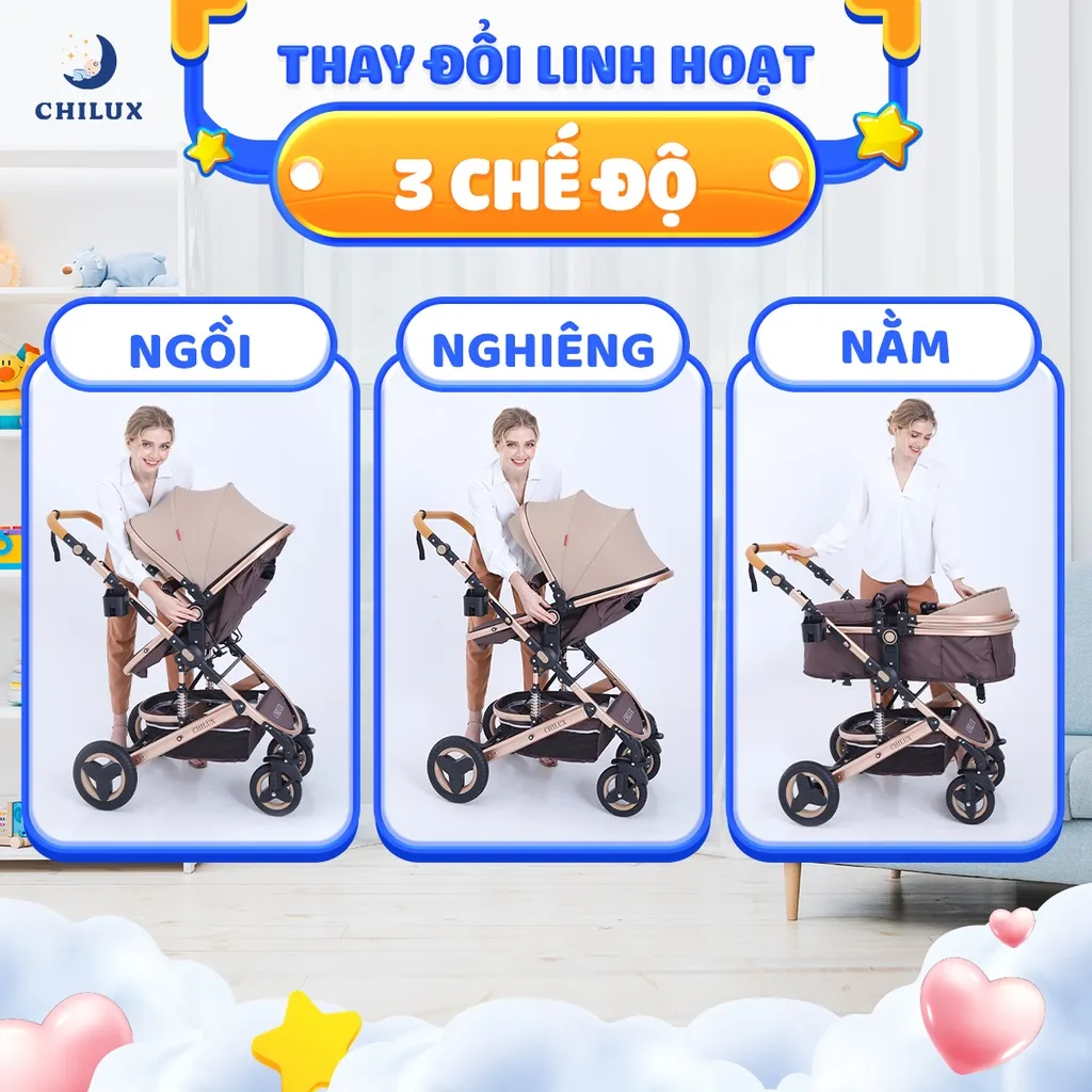Ảnh Xe đẩy cho bé Chilux V1.6 - 9 tính năng tiện dụng cho mẹ và bé - có thể gấp gọn 1