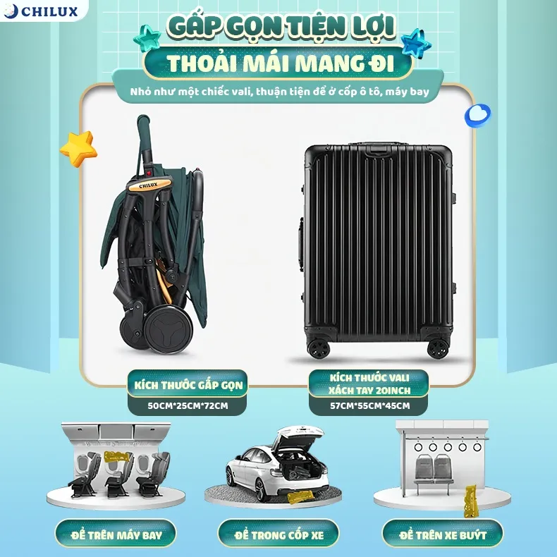 Ảnh Xe đẩy cho bé gấp gọn CHILUX D23 - giảm rung lắc tối đa, bảo hành chính hãng 3 năm 2