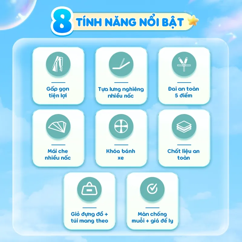 Ảnh Xe đẩy gấp gọn Chilux A320 - Mái che to nhiều nấc, khoá bánh xe an toàn 1