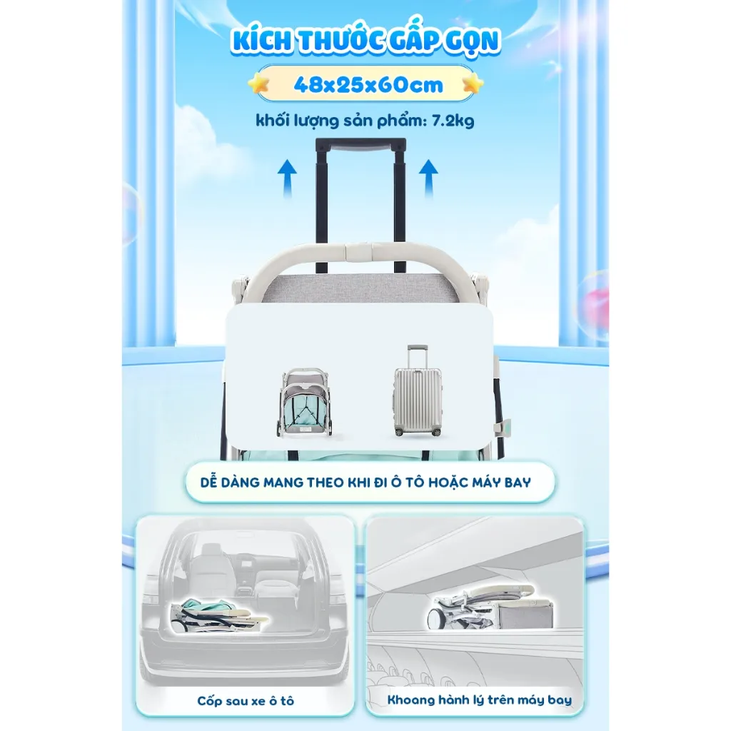 Ảnh Xe đẩy gấp gọn Chilux A320 - Mái che to nhiều nấc, khoá bánh xe an toàn 3