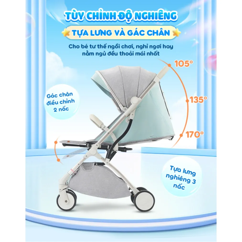 Ảnh Xe đẩy gấp gọn Chilux A320 - Mái che to nhiều nấc, khoá bánh xe an toàn 4