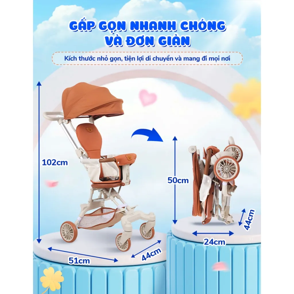 Ảnh Xe đẩy gấp gọn Chilux M22 - Ghế ngồi xoay 2 chiều, mái che tuỳ chỉnh linh hoạt 3