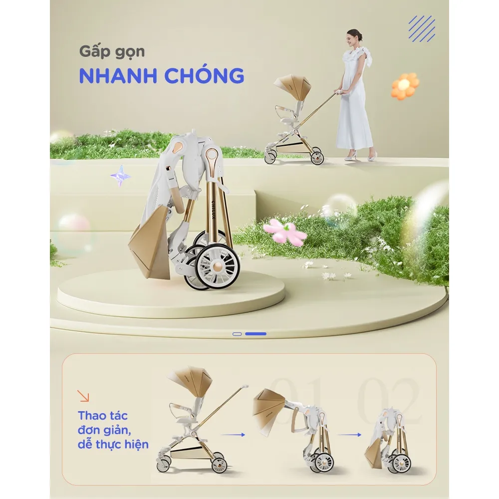 Ảnh Xe đẩy gấp gọn cho bé Chilux M06 Pro - Xoay 2 chiều, gấp gọn nhanh chóng 4