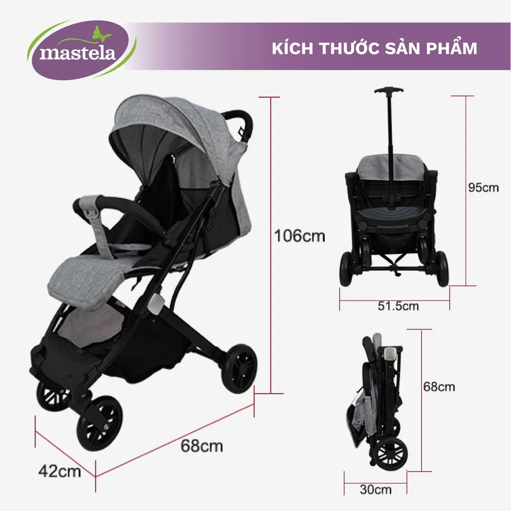 Ảnh Xe Đẩy Em Bé Mastela 275 Đa Chức Năng Cao Cấp, chất liệu aluminium, gấp gọn mang lên máy bay 2