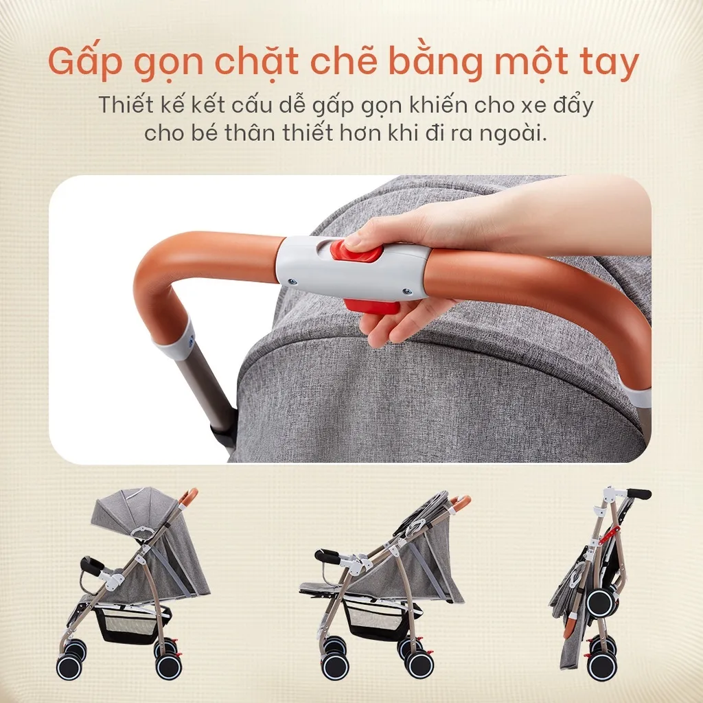 Ảnh Xe đẩy gấp gọn cho bé Yoboo YB-0067 bánh xe có phanh, tựa lưng chống gù điều chỉnh nhiều góc độ - Hàng chính hãng 2