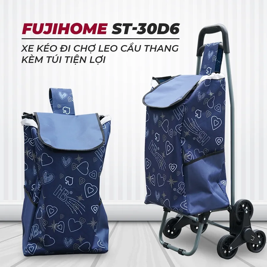 Ảnh Xe kéo đi chợ nhập khẩu FUJIHOME ST-30D6 Tải trọng 30kg - 6 bánh leo cầu thang - kèm túi vải đi kèm 2