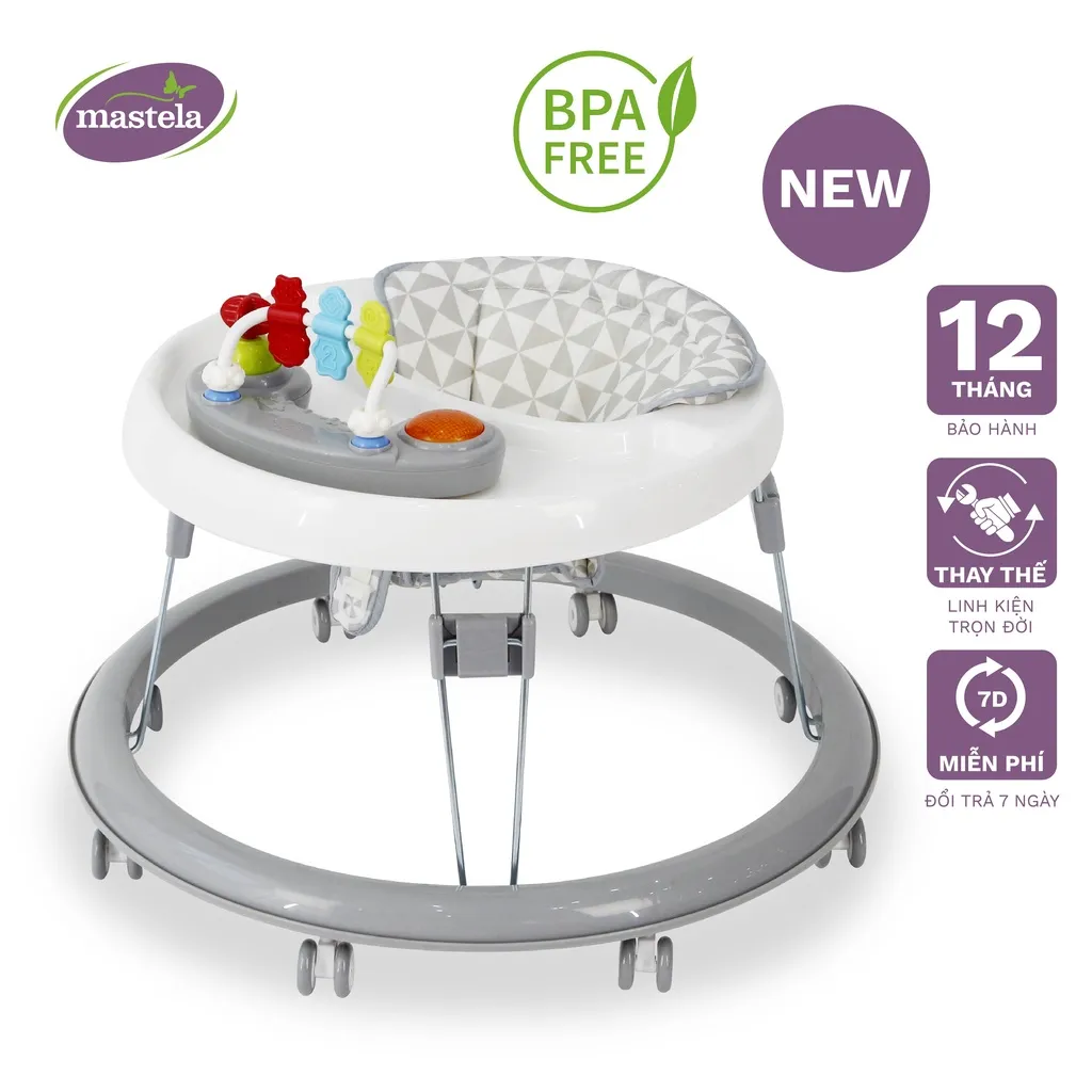 Ảnh Xe tròn tập đi có đồ chơi và nhạc cho bé Mastela MSTLW2002 siêu nhẹ xoay 360, mặt bàn ăn dặm, bánh xe silicon chống ồn 2