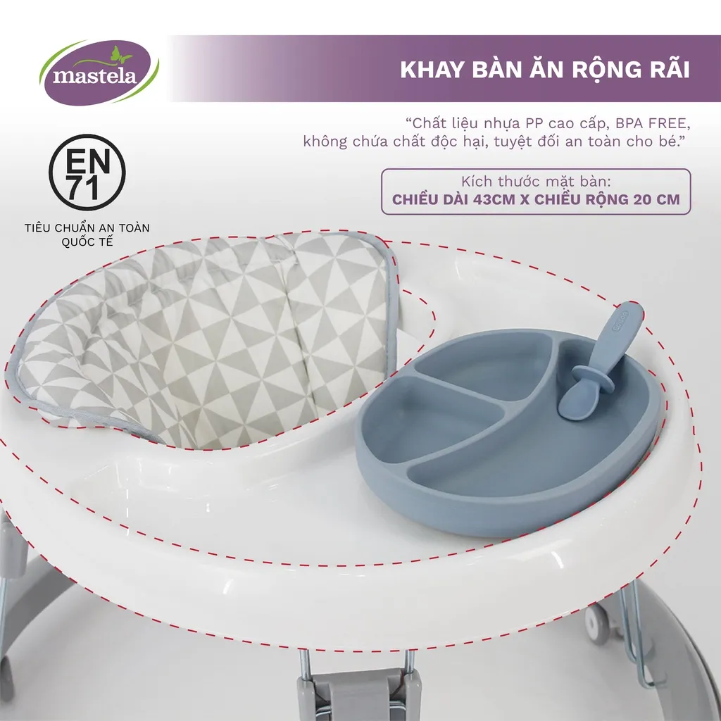 Ảnh Xe tròn tập đi có đồ chơi và nhạc cho bé Mastela MSTLW2002 siêu nhẹ xoay 360, mặt bàn ăn dặm, bánh xe silicon chống ồn 3